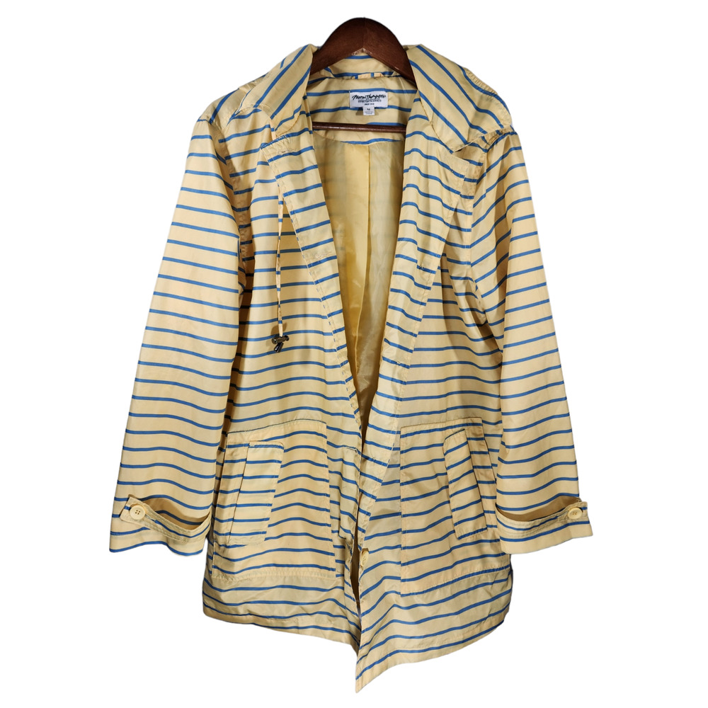 Norm Thompson Size Medium Rain Jacket Windbreaker Button Yellow Blue Stripe